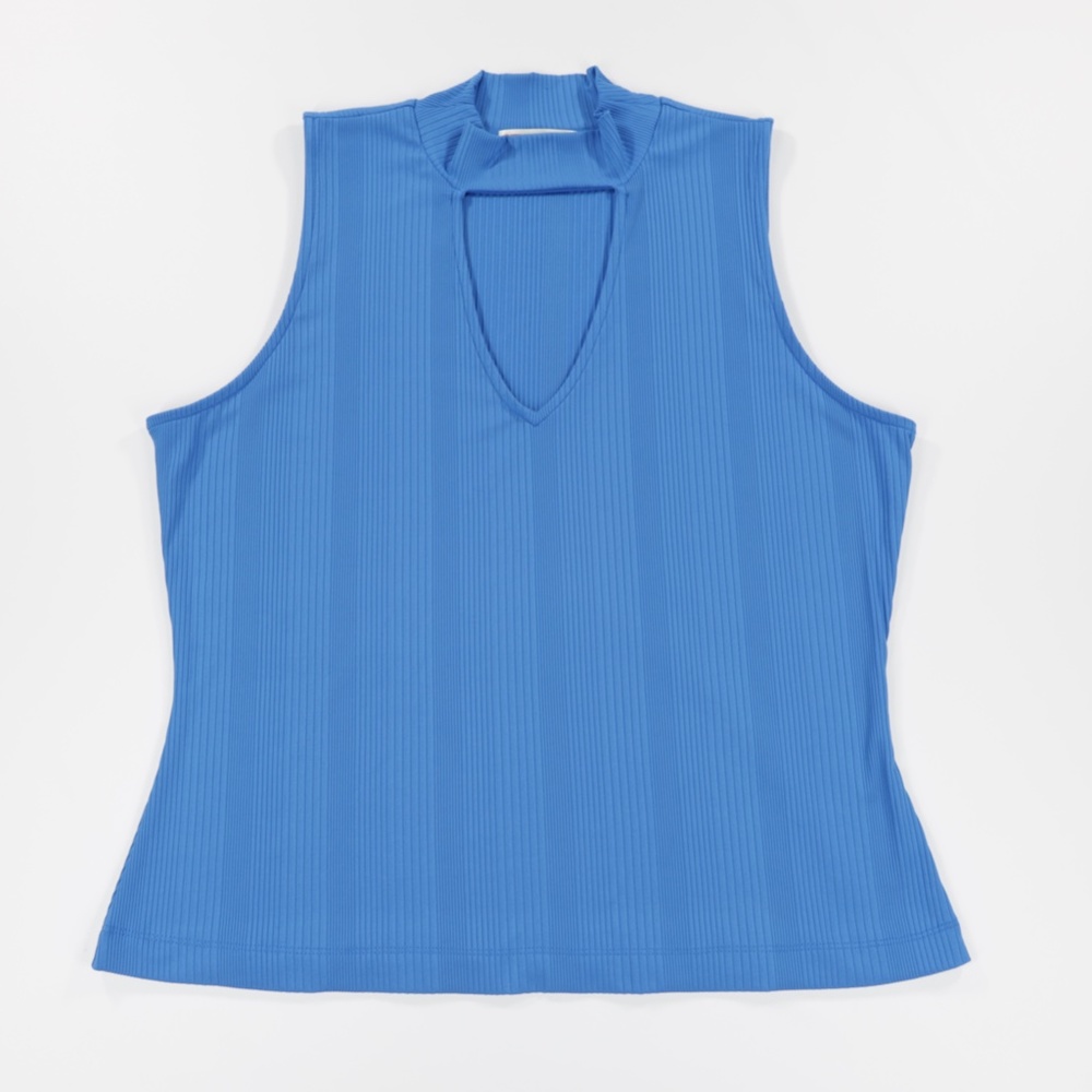 Intempo Women's Mock Neck Sleeveless Keyhole Tank‎ Top Blue Size 1X